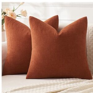 Burnt Orange Soft Chenille Pillow Covers Square 18x18” (2-pack)